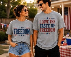 Matching 4th of July Couple Shirts, I Love the Taste of Freedom Tee, His and