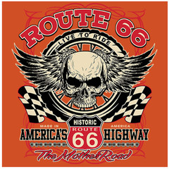 BIKER T-SHIRT-ROUTE 66-LIVE TO RIDE-AMERICA’S HIGHWAY