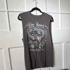 Celebrate! Patriotic Motorcycle Graphic Gray Cotton Men’s Sleeveless T-Shirt S