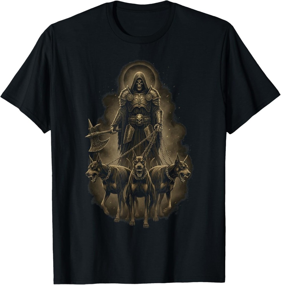 Dark Doberman Hellhound Grim Reaper Gothic Art T-Shirt