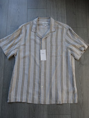 M&S MARKS & SPENCER ECRU MIX LINEN BLEND SHORT SLEEVE SHIRT SIZE L 41-43in CHEST