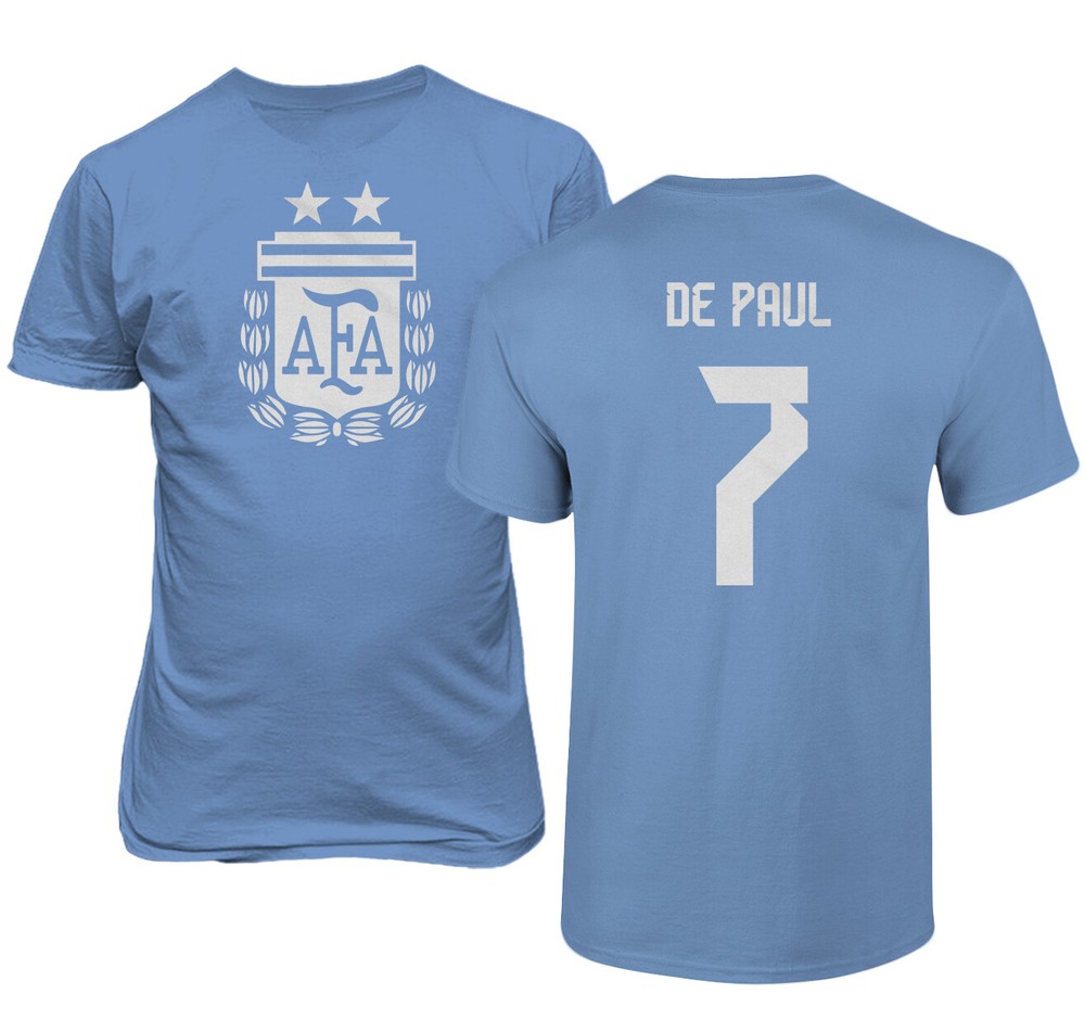 Argentina Soccer #7 Rodrigo De Paul World Football Adult and Youth T-Shirt
