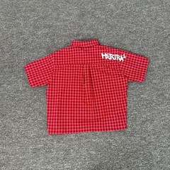 Mertra letter-printed checked shirt – loose-fitting casual short-sleeved shirt