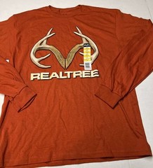REALTREE Long Sleeve T-Shirt Bone Collector Camo Logo Dark Orange Mens M (38-40)