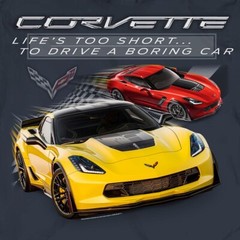 Joe Blow T’s Chevy Corvette Men’s T-Shirt Life’s Too Short to Drive a Boring Car