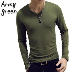 Men Long Sleeve Slim Fit V-Neck Sports Bodybuilding T-shirt Tops Basic Tee C2UK