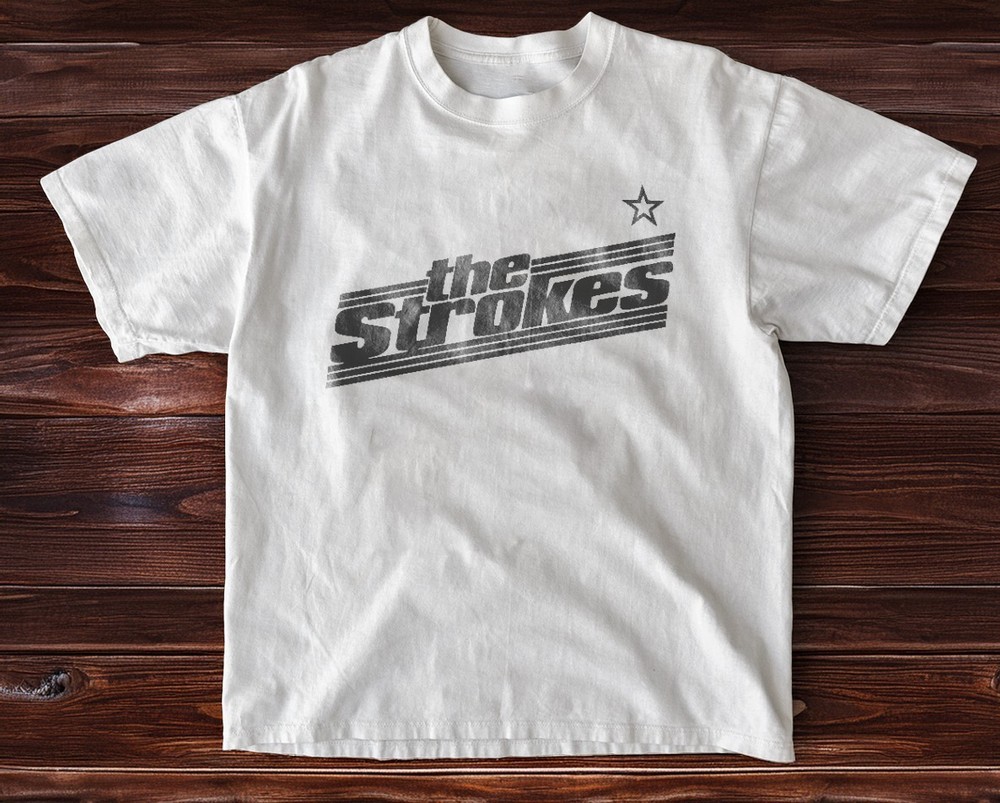 The Strokes Logo Star Vintage Style White Unisex T-Shirt Size S-5XL