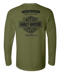 Harley-Davidson Men’s Outburst Long Sleeve Cotton Crew-Neck Shirt, Green