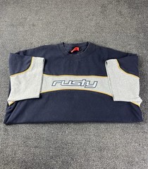 Rusty Men’s M Navy/Gray/Yellow Colorblock Logo Crew Neck Short Sleeve T-Shirt