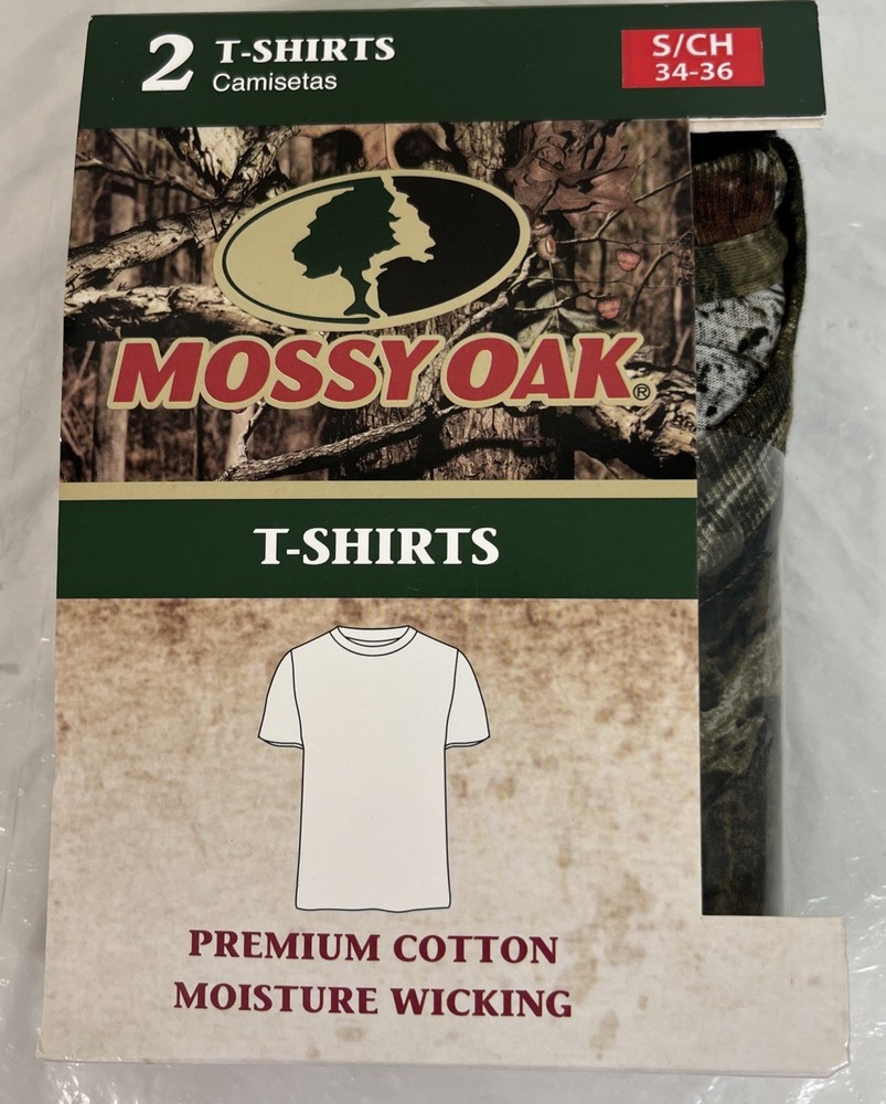 Mossy Oak Mens Size Small Green Camouflage Black T-shirt 2 PACK 34-36