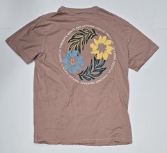 Free Planet Men’s Large T-Shirt Organic Cotton Mauve Blue Flower Positive Vibes