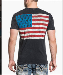 $58 AFFLICTION Black TOMAHAWK American Flag Short Sleeve Slim Fit T-shirt NWT