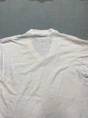 Vintage 70s blank white t shirt v neck soft combed cotton stained grunge XL