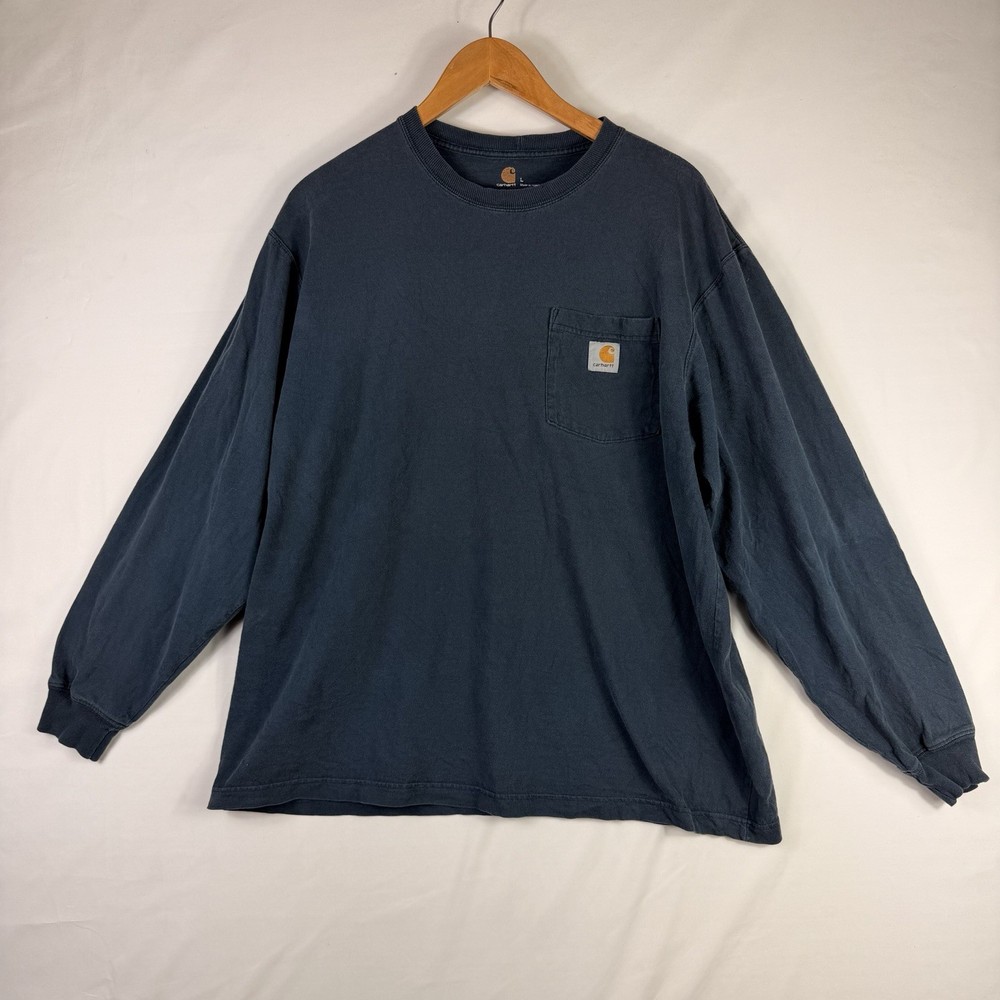 Carhartt Men’s Original Fit L Blue Pocket Long Sleeve T-Shirt K126 100% Cotton