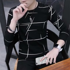 Mens O Neck Print T-shirt Blouse Pullover Long Sleeve for Slim Fit Muscle Tops