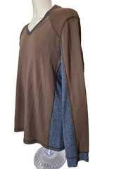 Murano Men’s Slim Fit Large Brown and Blue V Neck Pullover Shirt