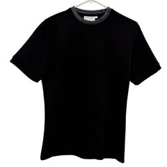 Raith Mens Black Scuba Knit Crew Neck Tee Marled Grey Collar Short Sleeve Small