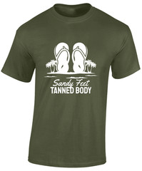 SANDY FEET TANNED BODY MENS T SHIRT CASUAL SUMMER CLOTHING COOL BEACH TOP