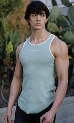 YoungLA TANK TOP 95% Cotton 5% lycra Sage green, cream trim