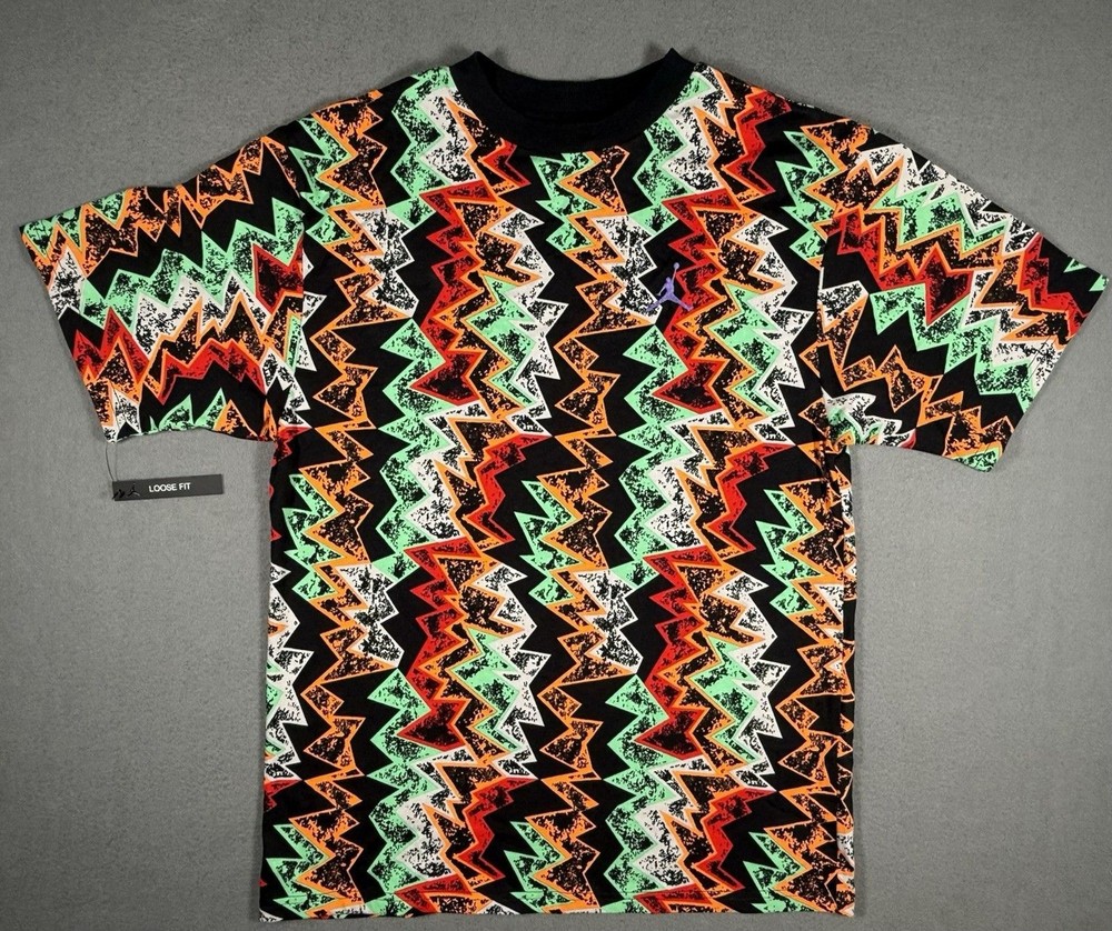 Jordan AJ Hare Retro All Over Print Zigzag T Shirt Loose Fit Small NWT. #0027