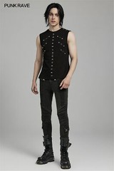 PUNK RAVE Men Black Punk Rock Gothic Steampunk Sleeveless Tops Tank Vest