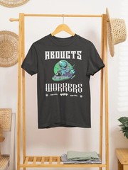 Alien Abducts Workers T-Shirt Funny UFO Graphic Tee Sci-Fi Unisex – S227