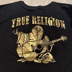 True Religion Shirt Mens Medium Black Metallic Gold Buddha Graphic Tee T-Shirt