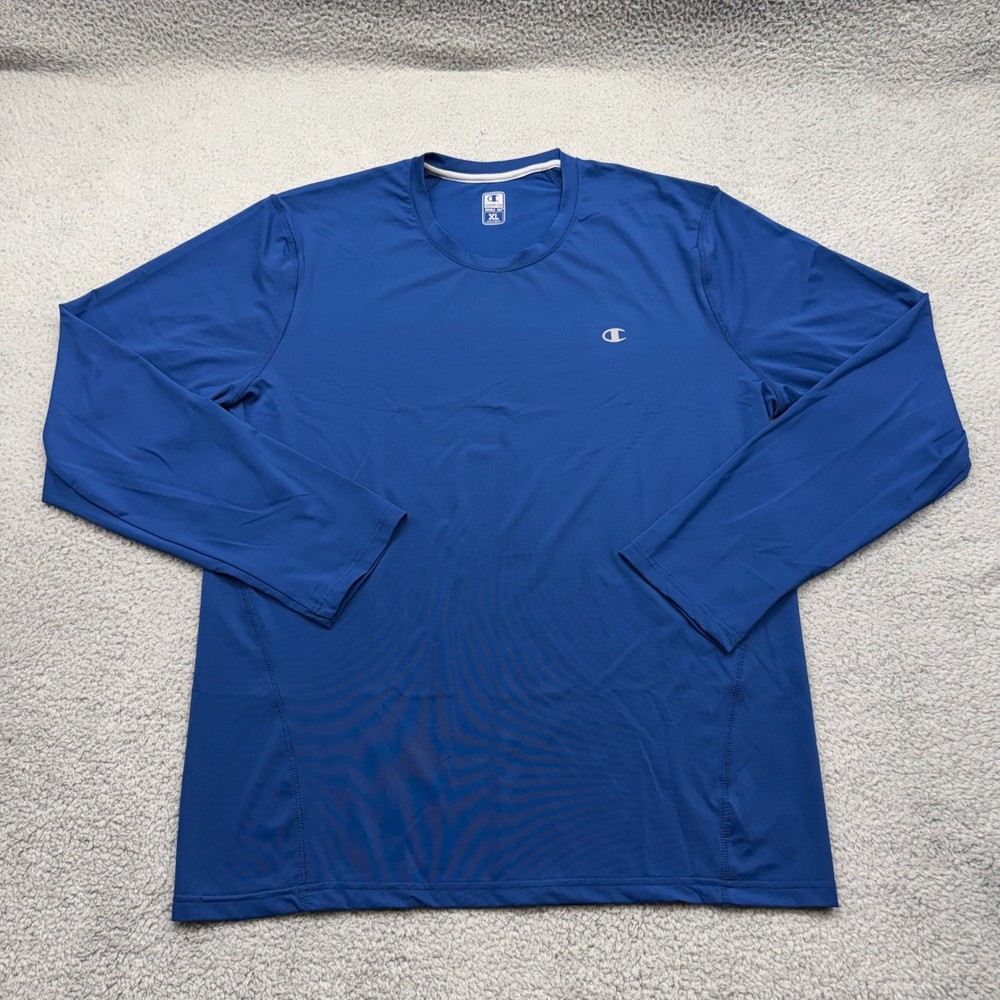 Champion Double Dry 516374 Mens XL Blue L/S Polyester/Spandex Performance Shirt
