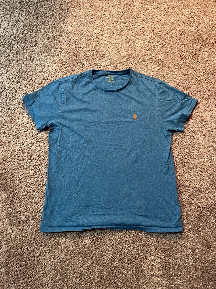 Polo Ralph Lauren Men’s Medium Blue Heather Orange Pony S/S Tee Crew Neck
