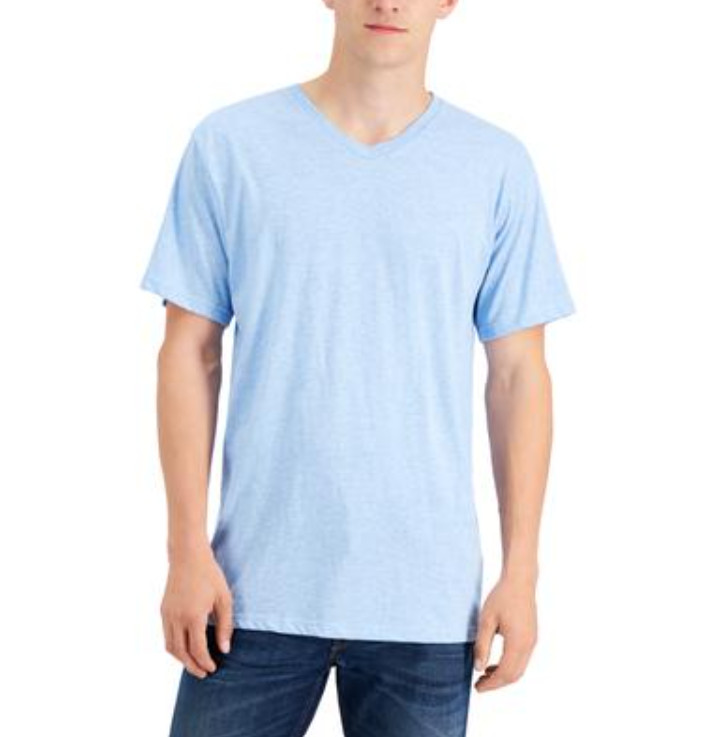 Alfani E4005 Men’s V-Neck T-Shirt, Ocean Heather Size XL