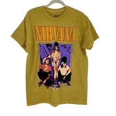Officially Licensed Nirvana Grunge Tee Yellow Acid Wash Large Vintage Style