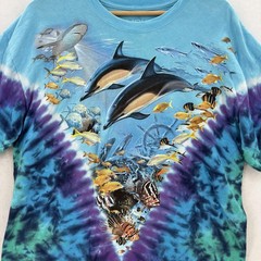 Vintage Liquid Blue Shirt Mens XL Blue Dolphin Sea Life Tie Dye Graphic 2000