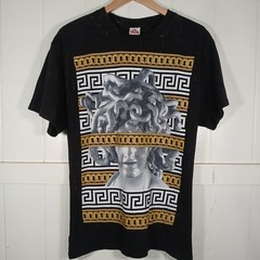 Medusa Greek Gold Chain Graphic T-Shirt Acid Bleach Wash Men Large Black Alstyle