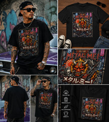 Japanese Oni Demon Graphic T Shirt Heavy Metal Gothic Streetwear Tee