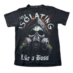 Spiral T-Shirt Self Isolating Like A Boss Graphic Print Gothic Black Mens Small