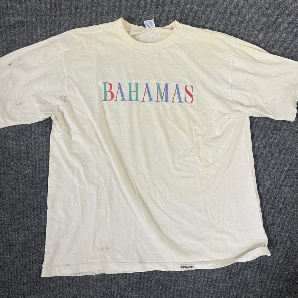Crazy Shirt T-Shirt Mens Size Large Cream Bahamas Combed Cotton USA Distressed