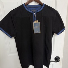 NWT Marc Asher Men’s Shirt Small Black Blue Short Sleeve Zipper