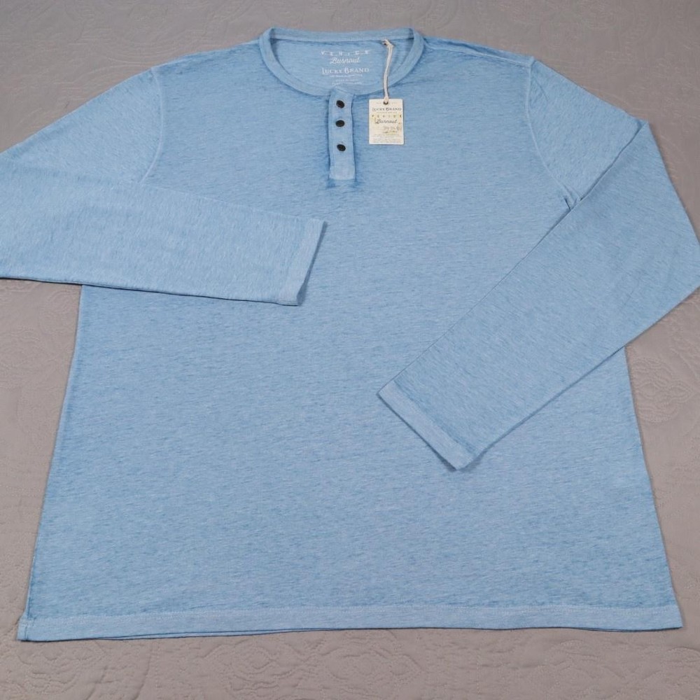 New Lucky Brand Henley Shirt Mens XL Blue Venice Burnout Long Sleeve Jersey Knit