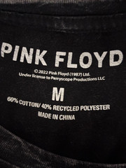 Pink Floyd Official Merchandise Acid Wash Black Size Medium Mens Shirt