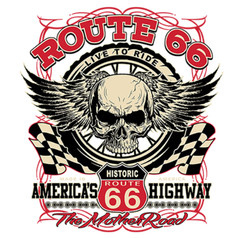 BIKER T-SHIRT-ROUTE 66-LIVE TO RIDE-AMERICA’S HIGHWAY