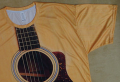 Men’s Guitar t shirt from Garment One, XL, gold w/ black, silky synthetic knit