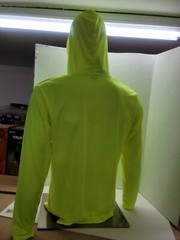Neon Yellow Long Sleeve Shirt With Hoodie, Polyester birdeye mesh fabric