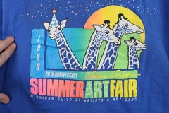 Vtg 90s Mens Large 1990 20th Anniversary Ann Arbor Art Fair T-Shirt Blue USA