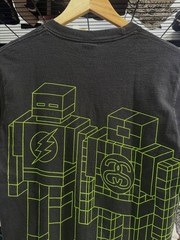 Stussy x Delta Giant Robot T-Shirt Black Neon Green Size S Graphic Tee