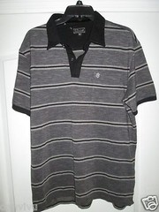 7 Diamonds Contrast Collar Stripes Men Polo T-Shirt Black Charcoal XL