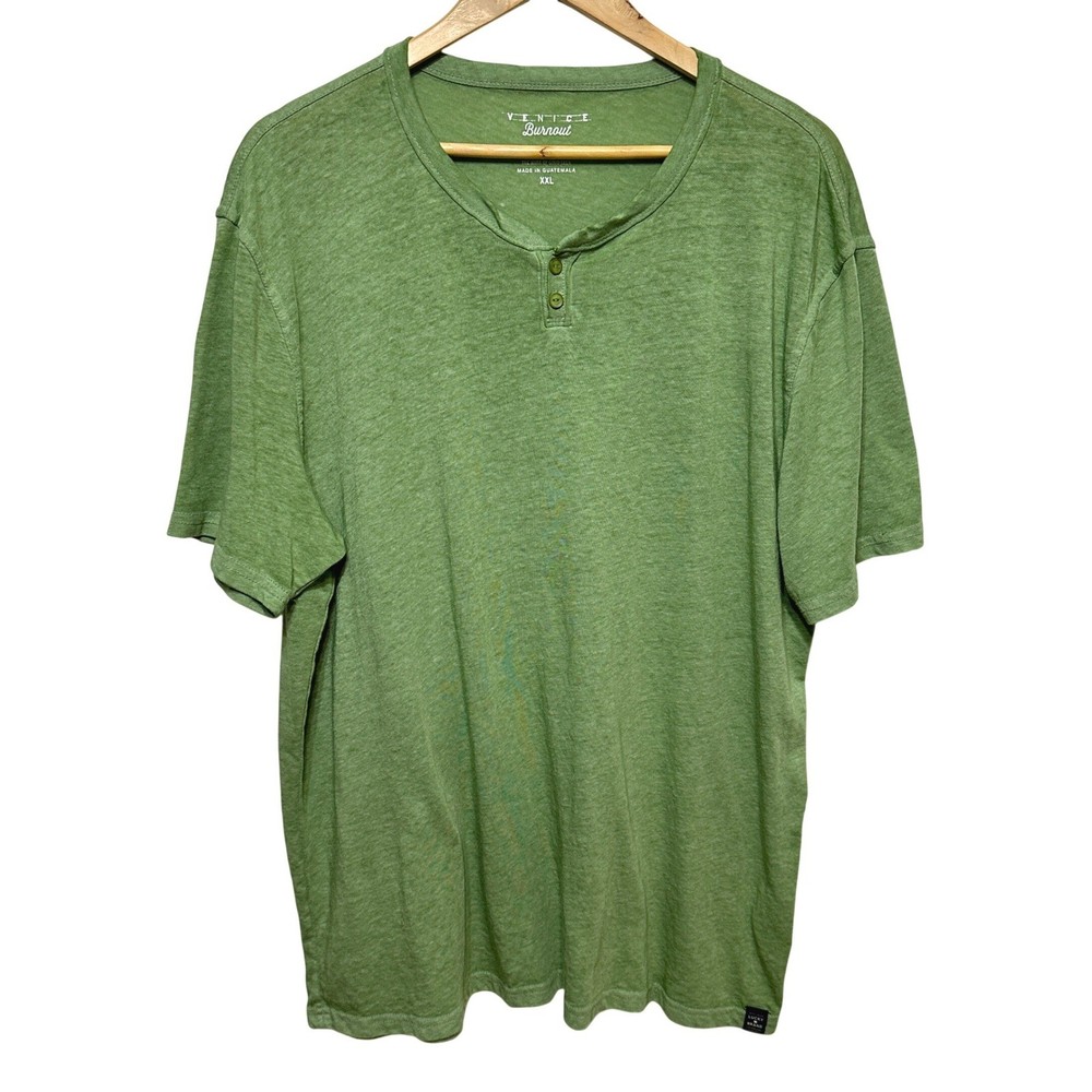 Lucky Brand Venice Burnout Henley Shirt Green Short Sleeve Mens XXL Casual