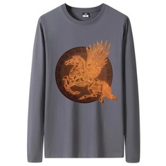 New Fashion Horse Wing Rhinestone Diamond Long Sleeve Luxury Men Trend T-Shirt