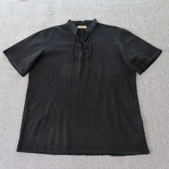 Garras Shirt Mens XL Black Cotton Gauze Lace Up Mexican Festival Beach Casual