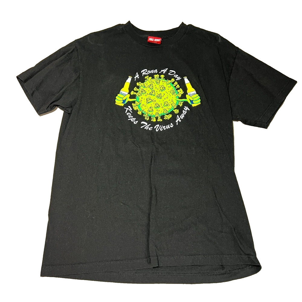 Nelk Boys Shirt Mens Large Black Full Send Corona Virus Beer Graphic EUC
