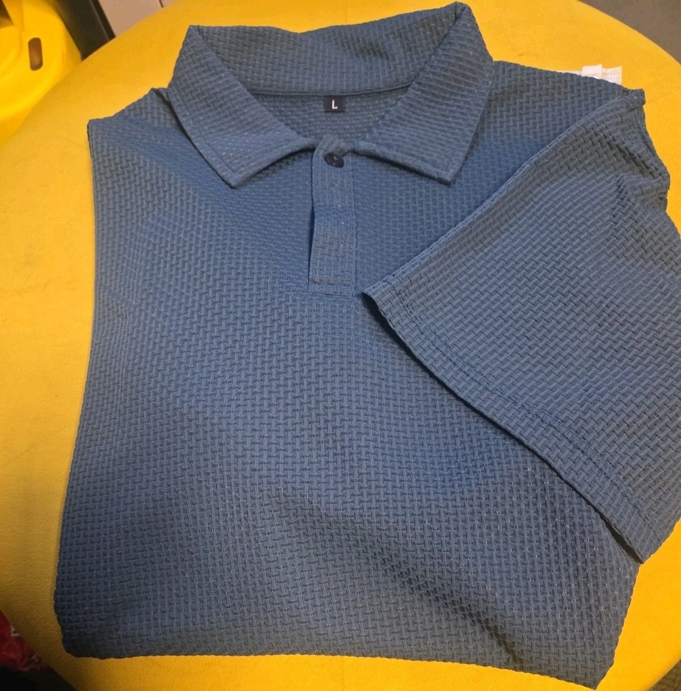 Men’s Super Soft Lapel Neck T-Shirt- Stretchy & Breathable, Dark Cyan SZ L, XL